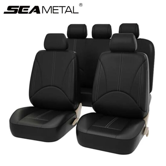 Car Seat Cover Set Breathable Full Surround Cover for Car Compatible with Airbag Fit 5-Seat PU Leather