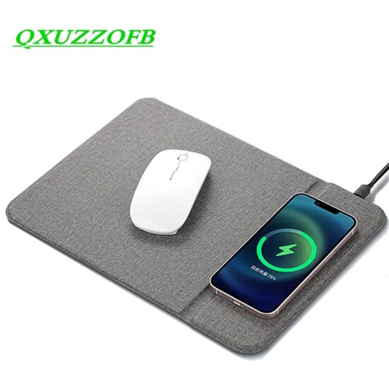 Mouse Pad + Wireless Charging For All Devices Type C Phones Car 2 in 1 PU Leather Mat