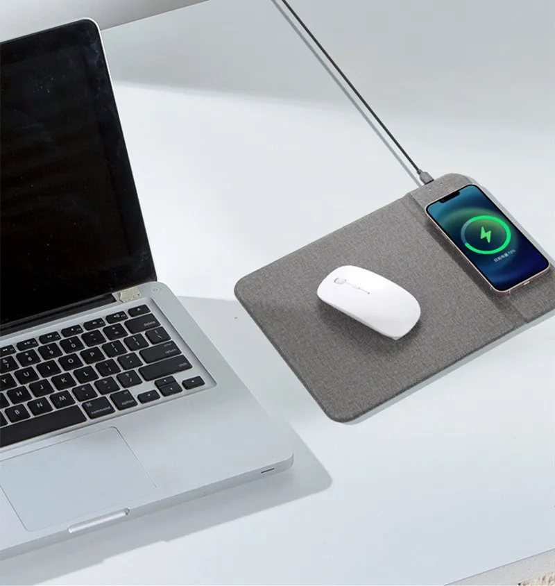 Mouse Pad + Wireless Charging For All Devices Type C Phones Car 2 in 1 PU Leather Mat