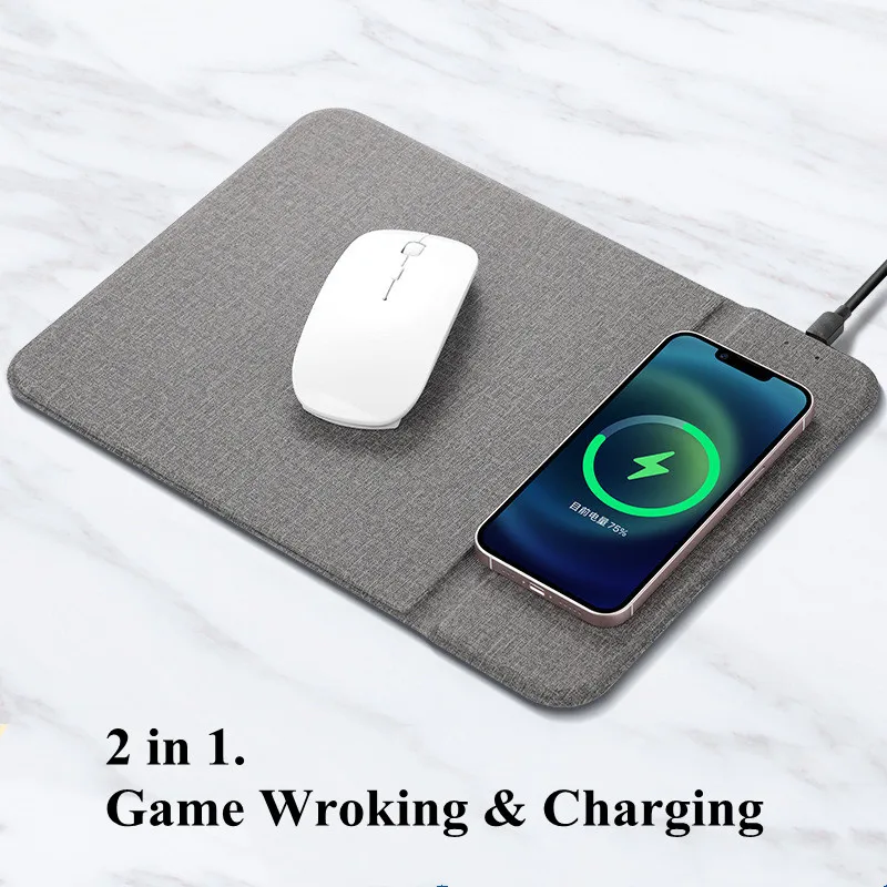 Mouse Pad + Wireless Charging For All Devices Type C Phones Car 2 in 1 PU Leather Mat