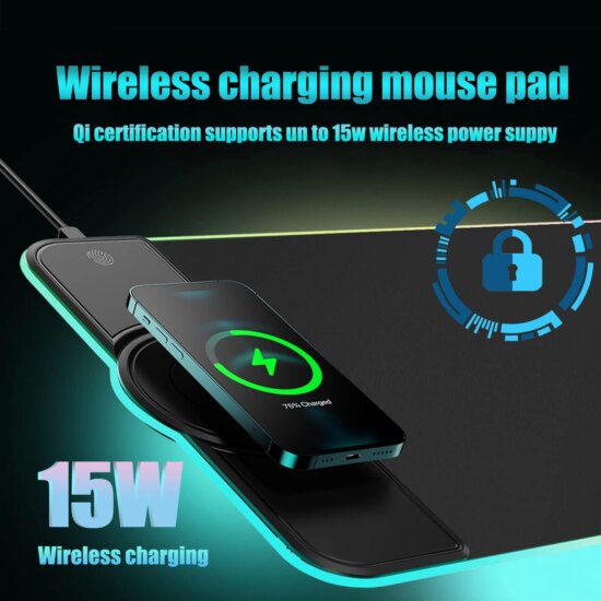 Gaming Mouse Pad 15W Fast Wireless Charging RGB with Foldable Phone Stand Design Soft and Anti-Slip Mouse Mat