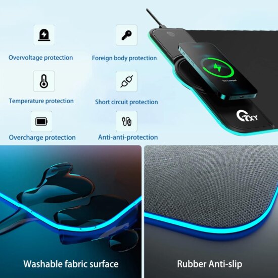 Gaming Mouse Pad 15W Fast Wireless Charging RGB with Foldable Phone Stand Design Soft and Anti-Slip Mouse Mat - Image 3