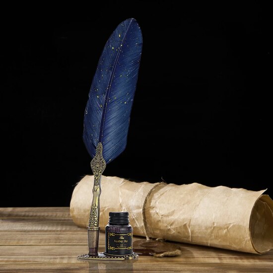 Pen Gift Box Calligraphy Feather Dip Pen with 2 Nib Set Quill Fountain Writing (No Ink) - Image 3