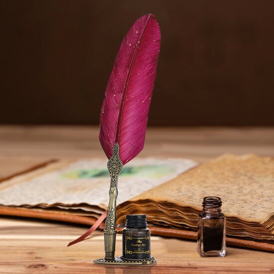 Pen Gift Box Calligraphy Feather Dip Pen with 2 Nib Set Quill Fountain Writing (No Ink) - Image 4