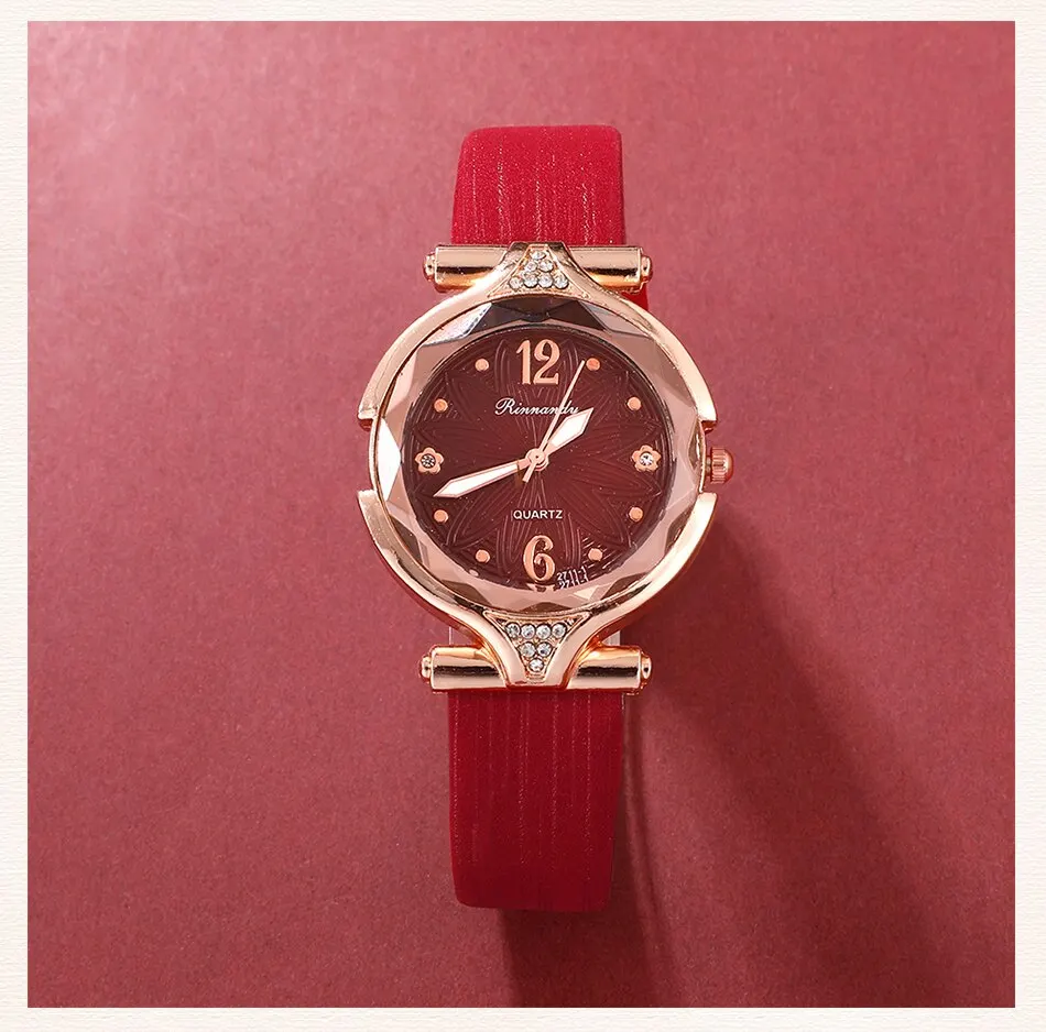 Set Box Gift Watches Women Leather Band Ladies Watch Simple Casual Women's Analog Wristwatch Bracelet Gift