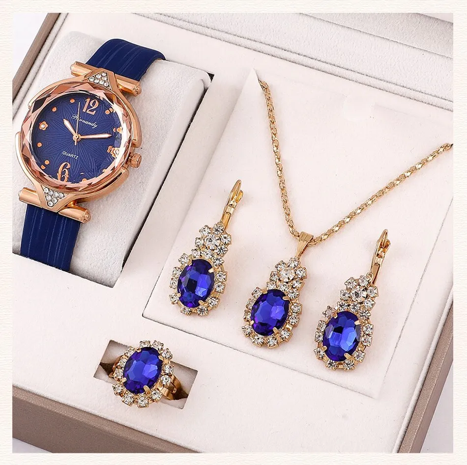 Set Box Gift Watches Women Leather Band Ladies Watch Simple Casual Women's Analog Wristwatch Bracelet Gift