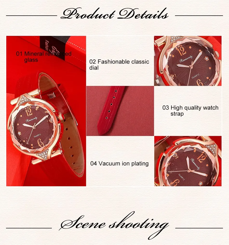 Set Box Gift Watches Women Leather Band Ladies Watch Simple Casual Women's Analog Wristwatch Bracelet Gift