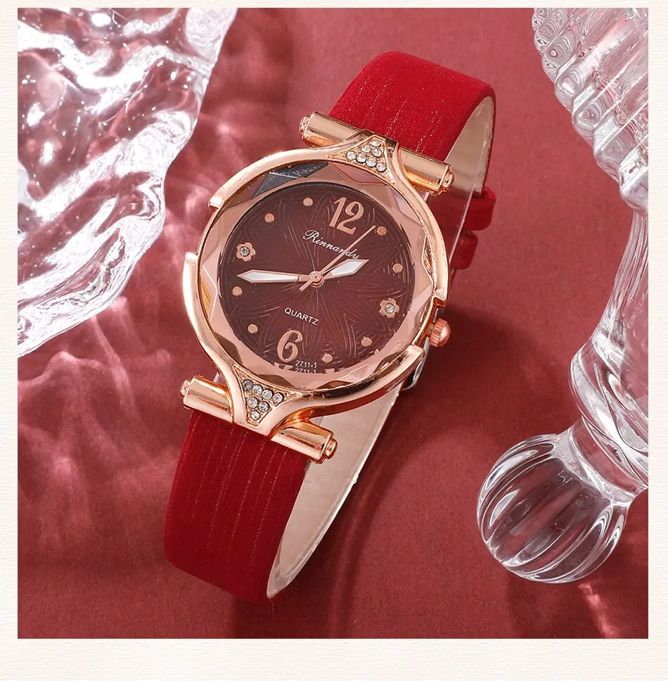 Set Box Gift Watches Women Leather Band Ladies Watch Simple Casual Women's Analog Wristwatch Bracelet Gift