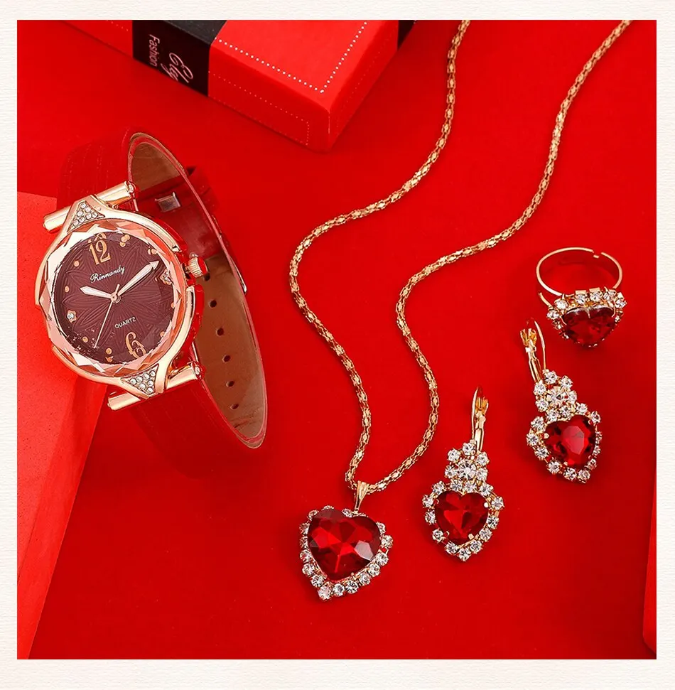 Set Box Gift Watches Women Leather Band Ladies Watch Simple Casual Women's Analog Wristwatch Bracelet Gift
