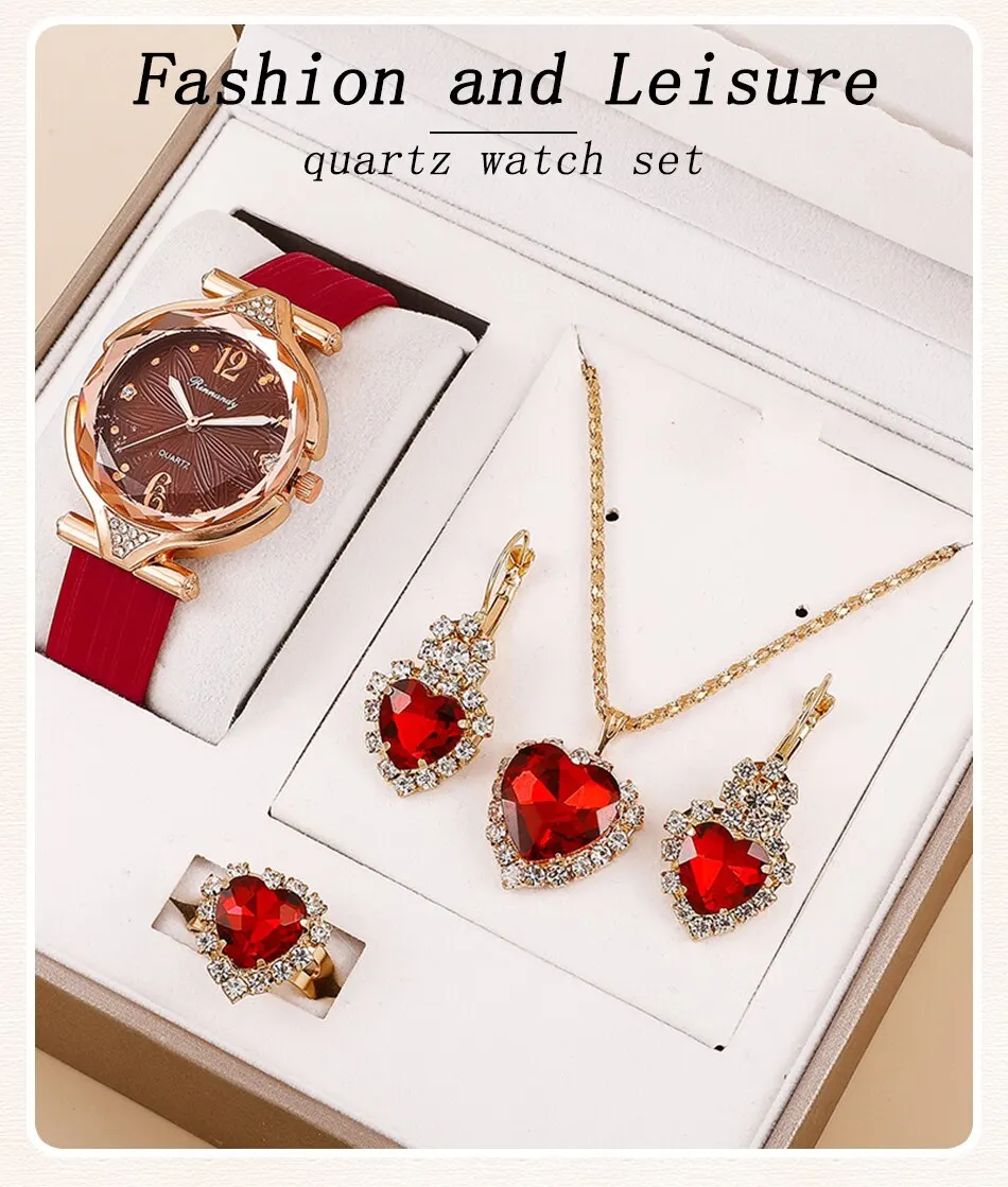 Set Box Gift Watches Women Leather Band Ladies Watch Simple Casual Women's Analog Wristwatch Bracelet Gift