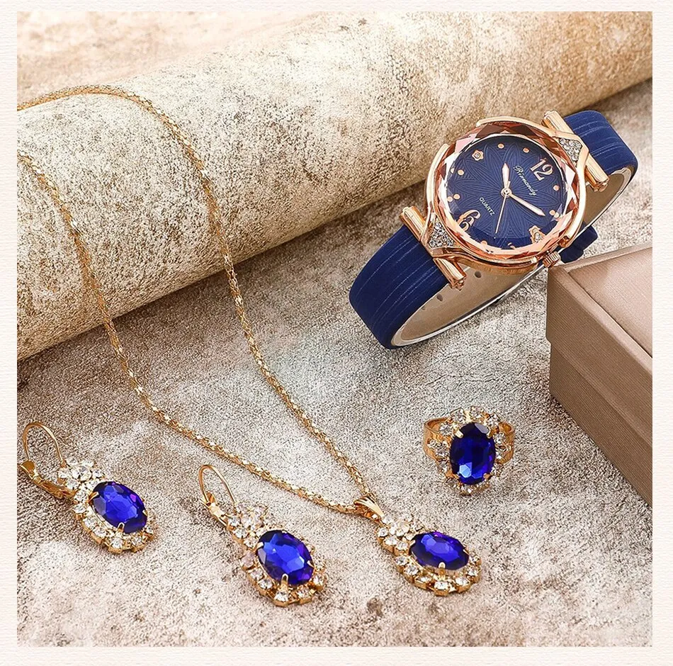 Set Box Gift Watches Women Leather Band Ladies Watch Simple Casual Women's Analog Wristwatch Bracelet Gift