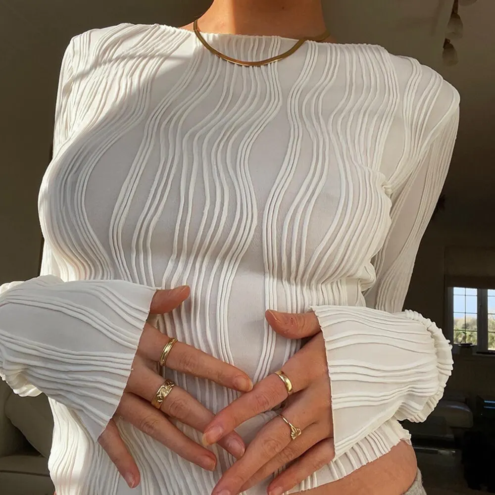 Blouse Lightweight Women Long Sleeve Simple Ruched Women Short Blouse Stretchy Trendy Bodycon