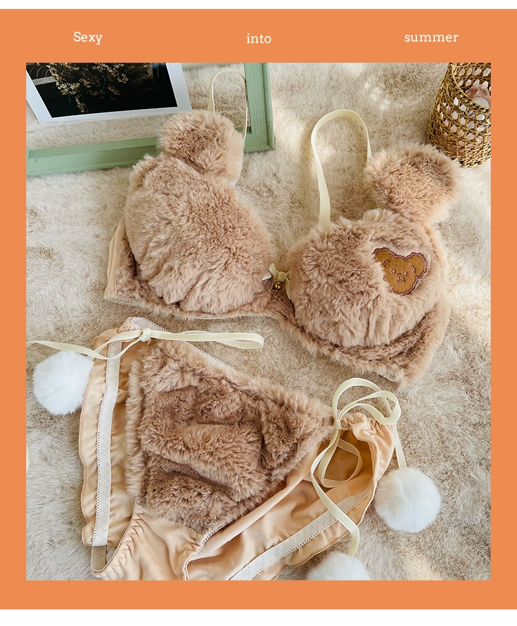 underwear bra set cute anime cartoon bear student plush steel ring bow tie bra panty set lingerie