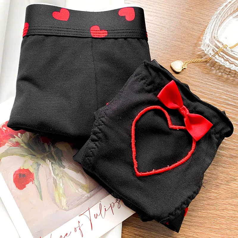 Heart Printed Underwear Low Waist Briefs Breathable Boxer Panties Lingerie