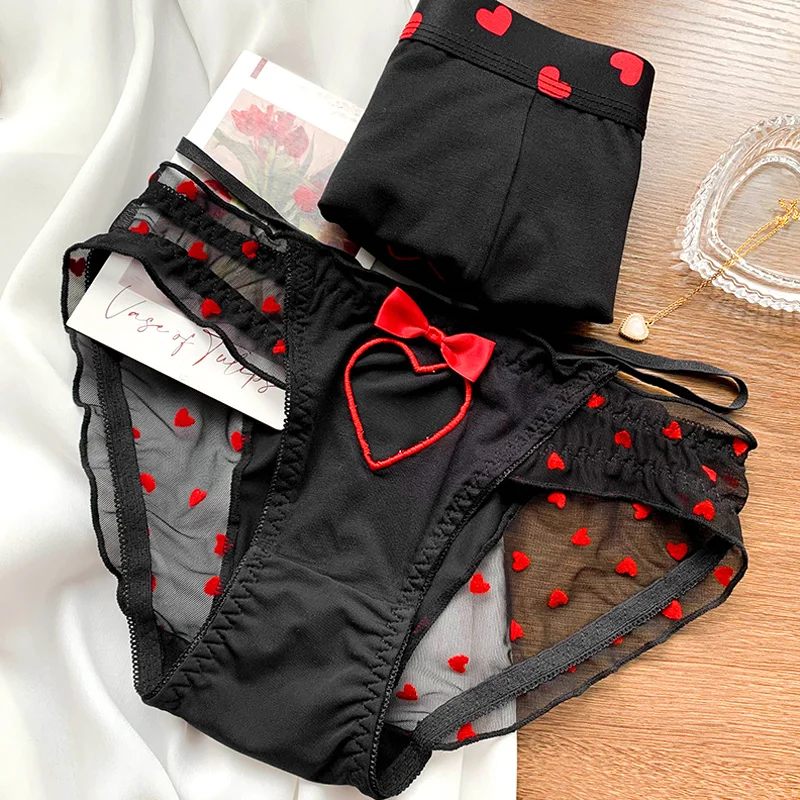 Heart Printed Underwear Low Waist Briefs Breathable Boxer Panties Lingerie