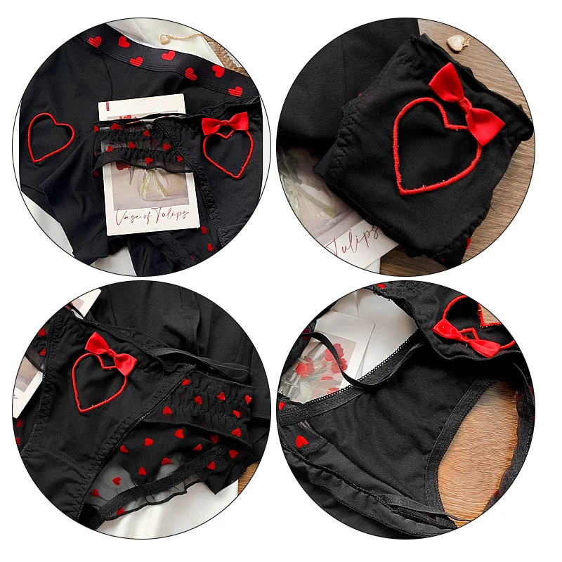 Heart Printed Underwear Low Waist Briefs Breathable Boxer Panties Lingerie