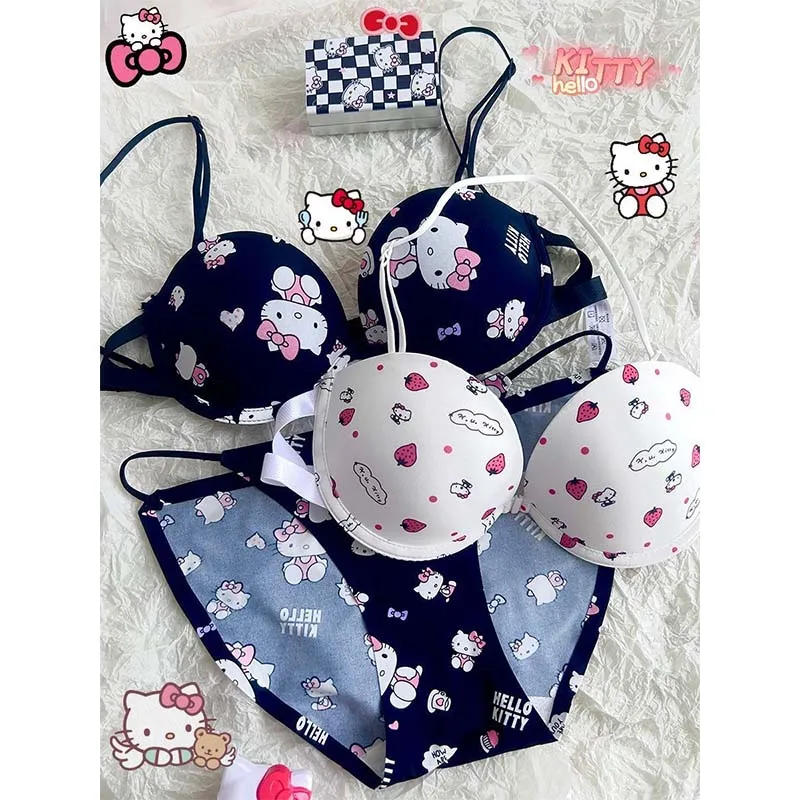 Sanrio Bra Set Hello Kitty Sweet Underwear Panties and Bra Set Comic Pure Desire Bra Girl Gift