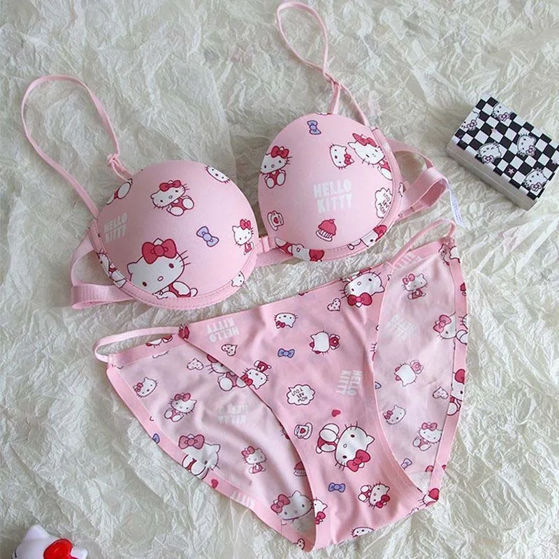 Sanrio Bra Set Hello Kitty Sweet Underwear Panties and Bra Set Comic Pure Desire Bra Girl Gift