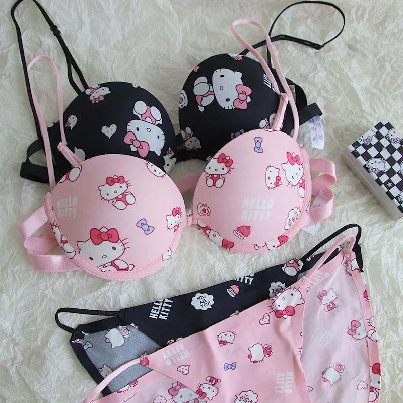 Sanrio Bra Set Hello Kitty Sweet Underwear Panties and Bra Set Comic Pure Desire Bra Girl Gift