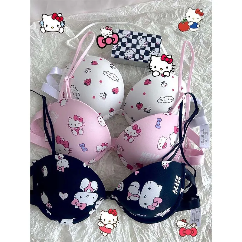 Sanrio Bra Set Hello Kitty Sweet Underwear Panties and Bra Set Comic Pure Desire Bra Girl Gift