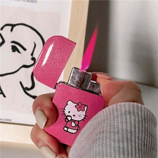 Kitty Lighter Creative Windproof Cute My Melody Kuromi Cinnamon Sanrio Red Flame Lighters Gift