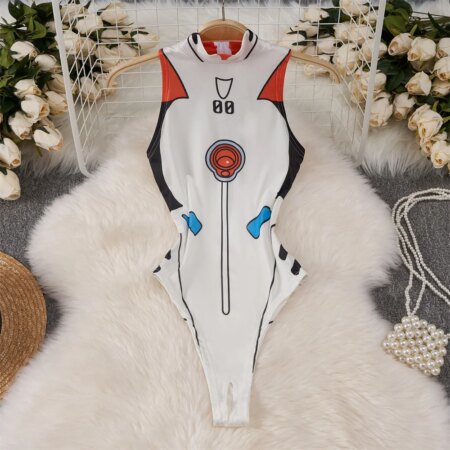 anime Slim Fit Jumpsuit Half High Collar Sleeveless Bodysuit Thin Swimsuit Sweet Cute Pajama Sleepwear