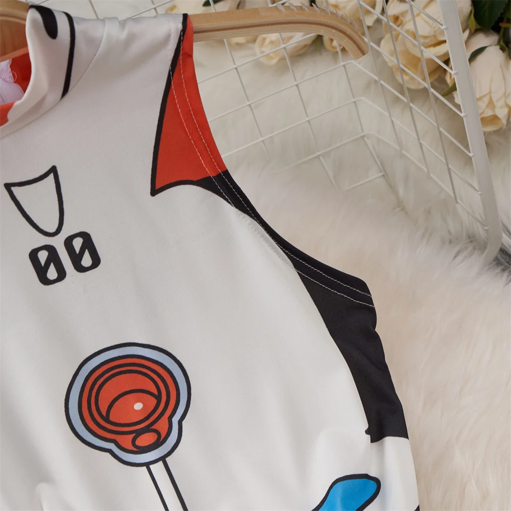 anime Slim Fit Jumpsuit Half High Collar Sleeveless Bodysuit Thin Swimsuit Sweet Cute Pajama Sleepwear