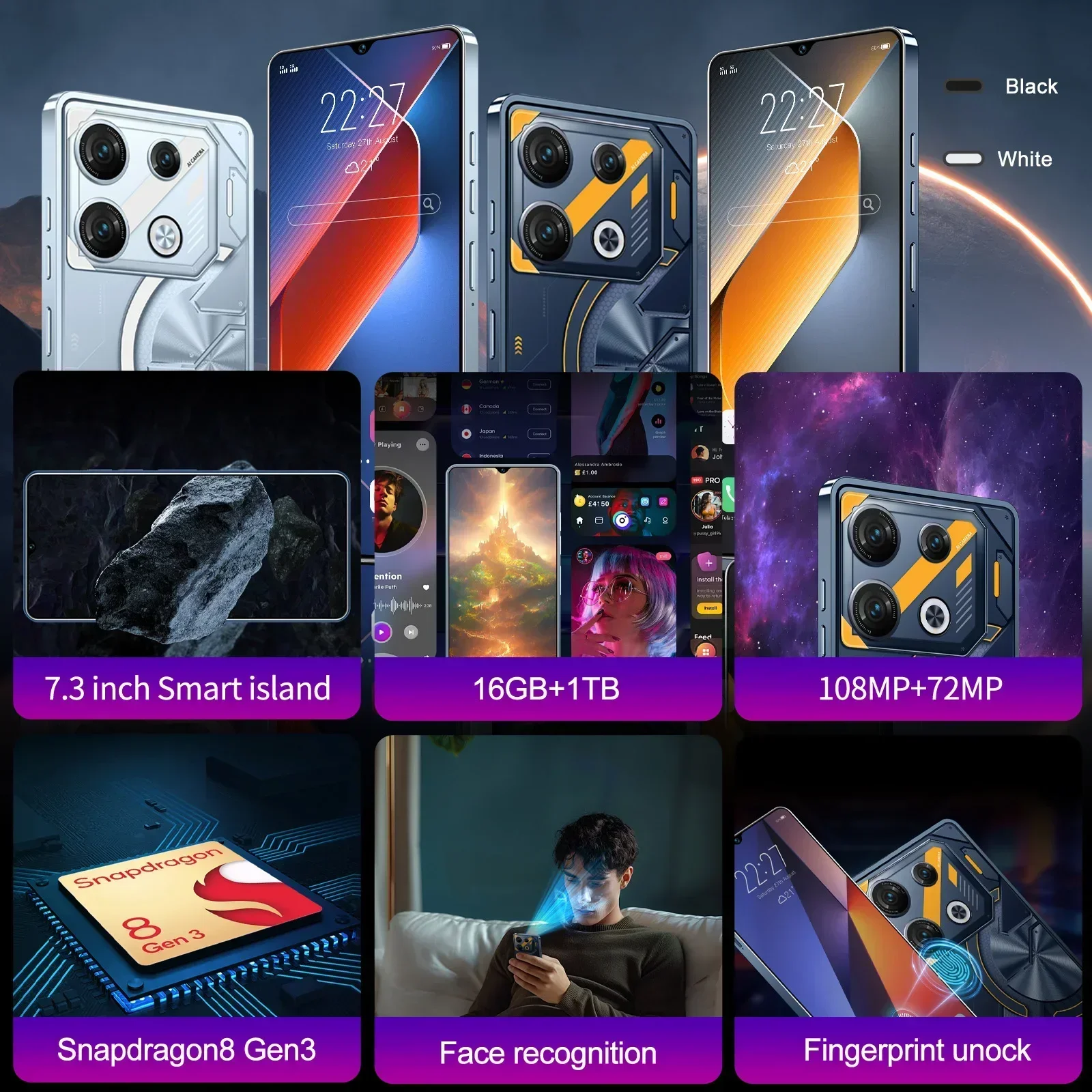 Pova 6 Pro Smartphone 5G 7.3inch HD 16G+1TB Dual SIM 50+108MP 7000mAh NFC