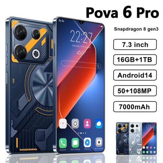 Pova 6 Pro Smartphone 5G 7.3inch HD 16G+1TB Dual SIM 50+108MP 7000mAh NFC