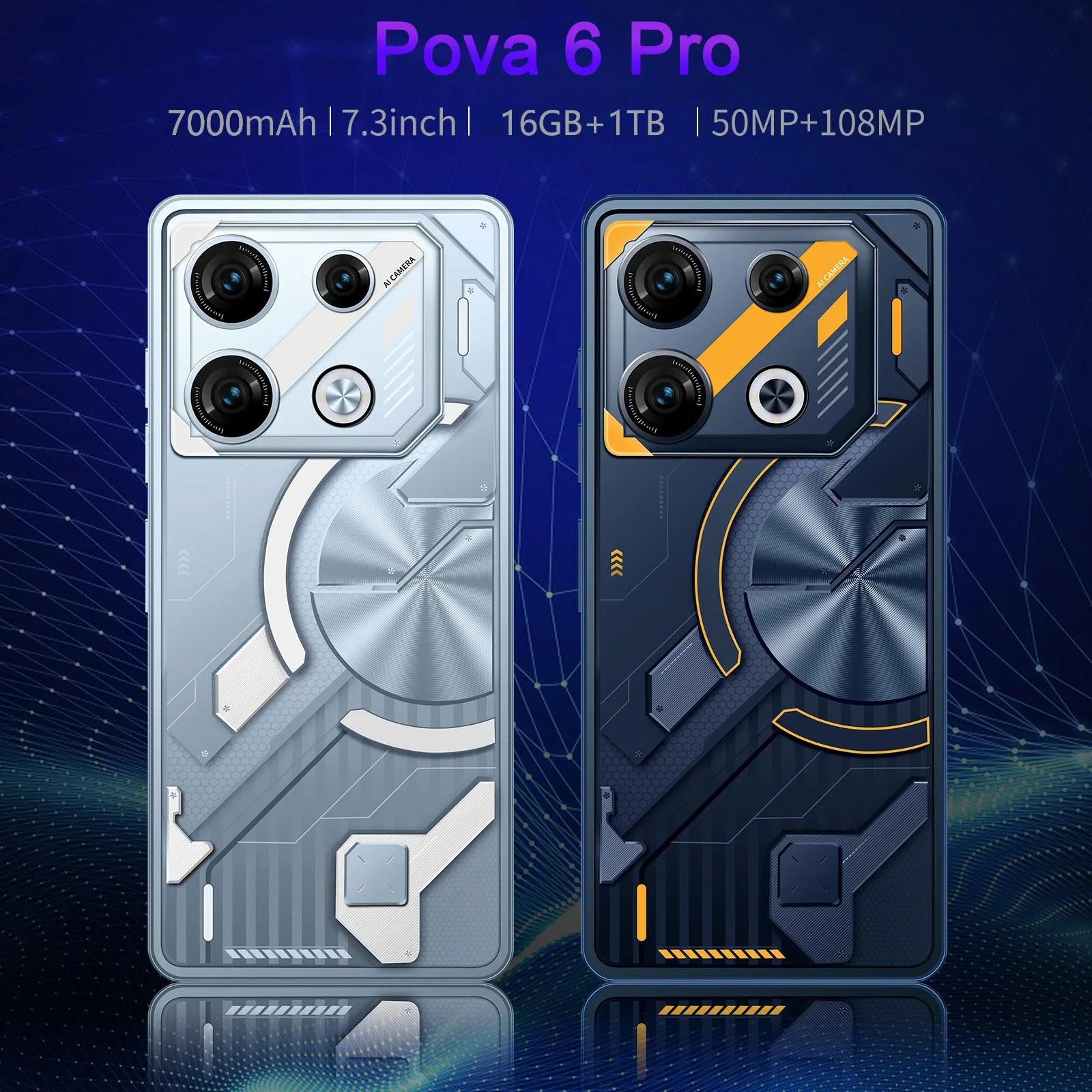 Pova 6 Pro Smartphone 5G 7.3inch HD 16G+1TB Dual SIM 50+108MP 7000mAh NFC