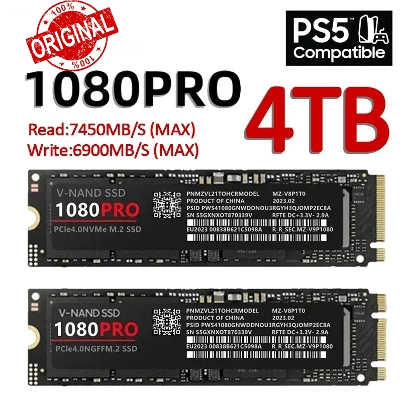 Hard Disk for Xbox PC PS5  PUBG Game 1080PRO SSD M2 2280 PCIe 4.0 NVME NGFF Solid State Drive 14000MB/S Read