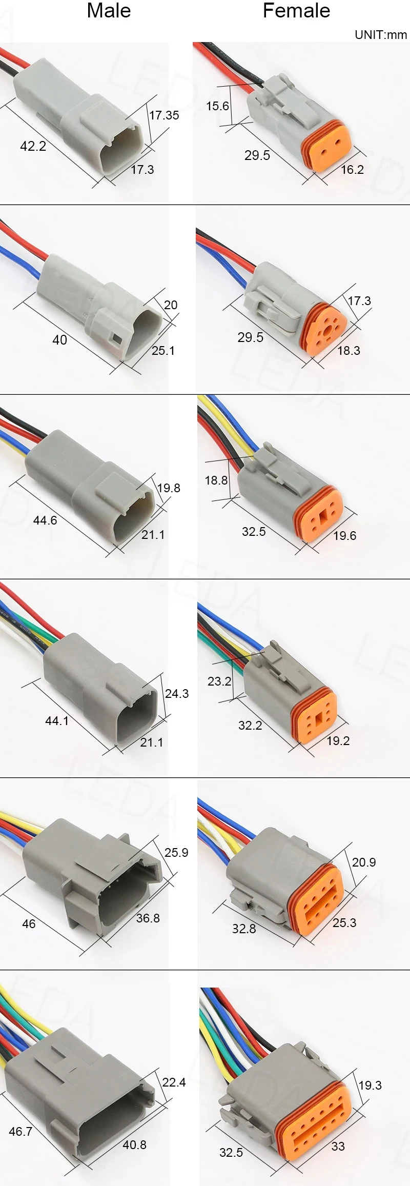Automotive Connector DT06-2S/DT04-2P-3P-4P-6P-8P-12P Plug Socket For Automobile Waterproof