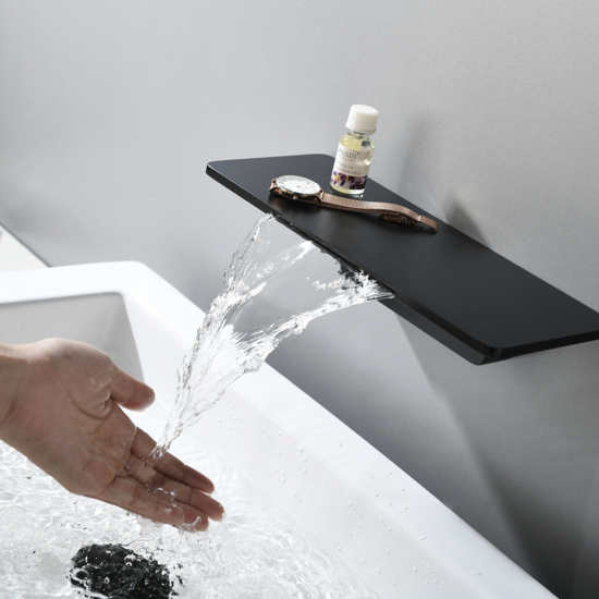Waterfall Spout Wall Mounted Bath Faucets Bathroom Basin Solid Brass Mixer Tap Matte Black Bathtub Faucet - Image 2