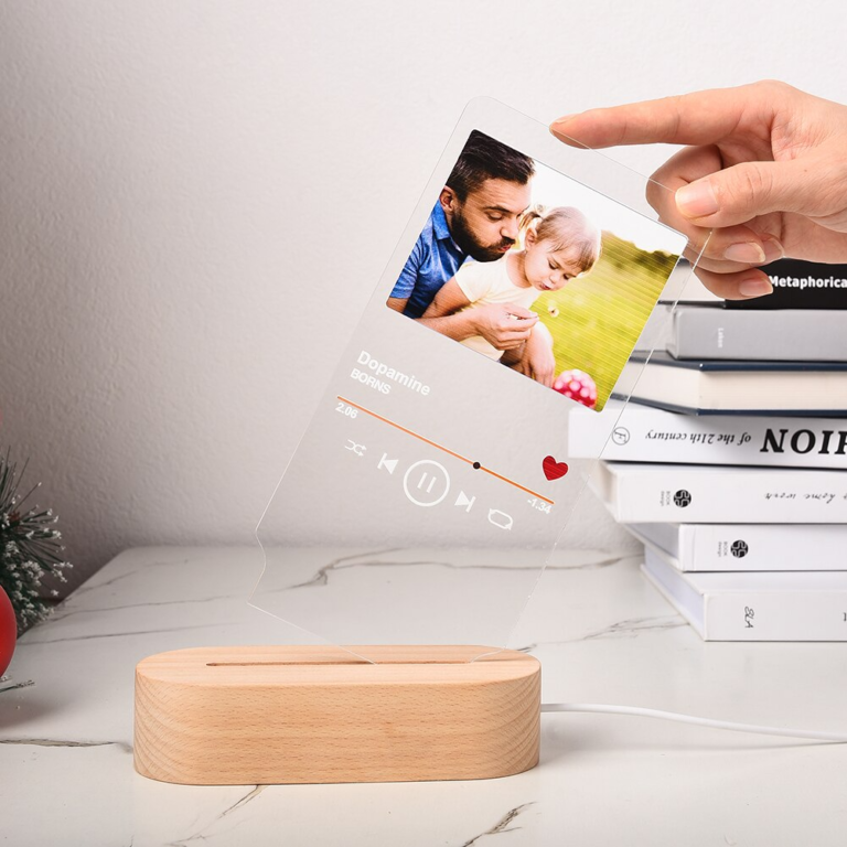 Photo Frame USB Creative Wooden Base With Led Light  For Living Room Bedroom Decoration Custom Text Photo - Image 3
