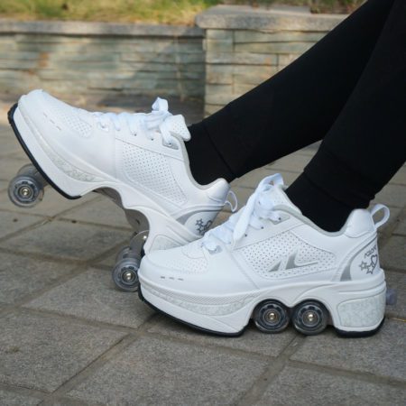 Deformation Shoes Double Row Double-Wheel Casual Roller Shoes Automatic Four-Wheel Dual-Purpose Roller Skates Skateboard Shoes