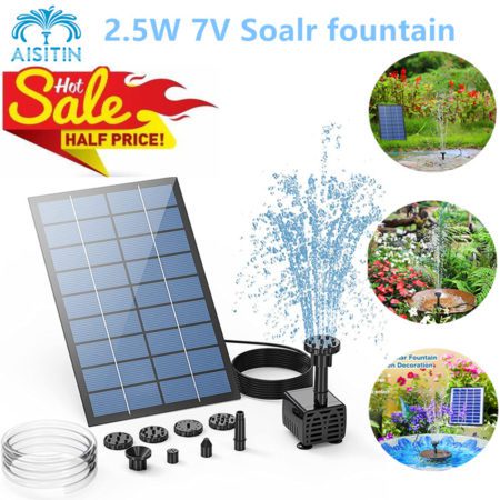 Solar Fountain Pump,with 6Nozzles and 4ft Water Pipe for Bird Bath,Pond,Garden and Other Places