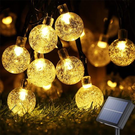 Solar String Lights Outdoor 60 Led Crystal Globe Lights with 8 Modes Waterproof for Garden Party Decor
