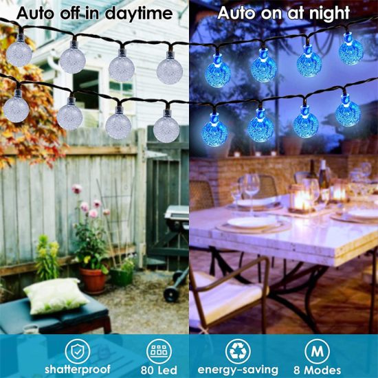 Solar String Lights Outdoor 60 Led Crystal Globe Lights with 8 Modes Waterproof for Garden Party Decor - Image 2