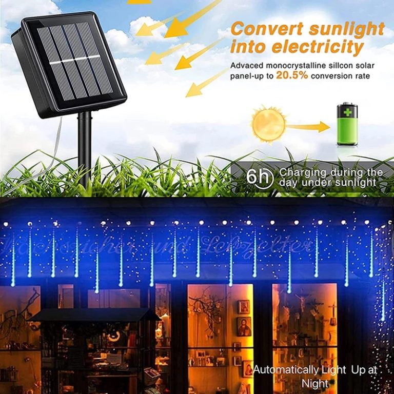 Solar LED Meteor Shower Rain Lights Waterproof for Garden 144 Leds for Wedding Decoration. - Image 2