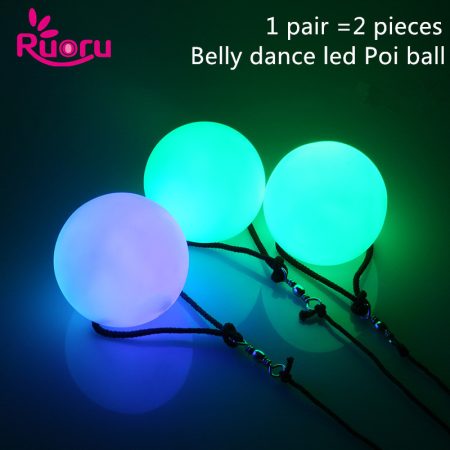 belly dance balls RGB glow Ruoru 2 pieces = 1 pair LED POI thrown balls for belly dance hand props stage performance accessories