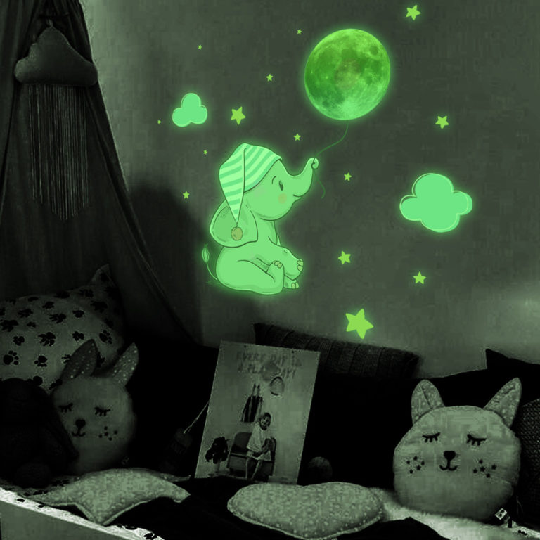 ⁦Baby Elephant Moon  Wall Sticker For Bedroom Home Decoration Decals Glow In The Dark Combination Stickers⁩ - الصورة ⁦3⁩