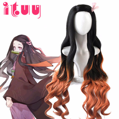 Kamado Nezuko Wig Demon Slayer: Kimetsu no Yaiba Nezuko Cosplay 95cm Gradient Long Hair Accessories Heat Resistant Synthetic Wig