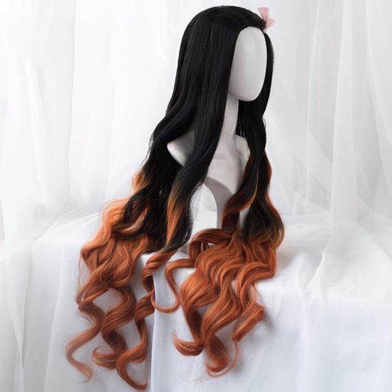 Kamado Nezuko Wig Demon Slayer: Kimetsu no Yaiba Nezuko Cosplay 95cm Gradient Long Hair Accessories Heat Resistant Synthetic Wig - Image 2