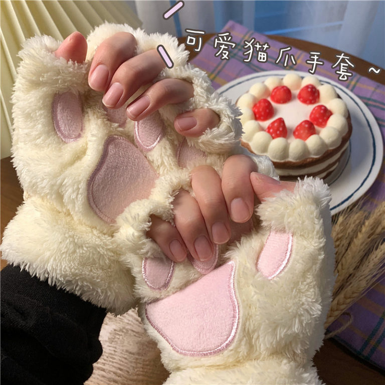 Fashion Girls Lovely Cat Warm Soft Short Fingerless women Leisure Bear Cat Gloves Half Finger Gifts - Image 2