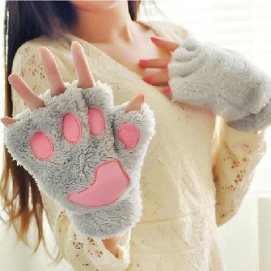Fashion Girls Lovely Cat Warm Soft Short Fingerless women Leisure Bear Cat Gloves Half Finger Gifts - Image 3