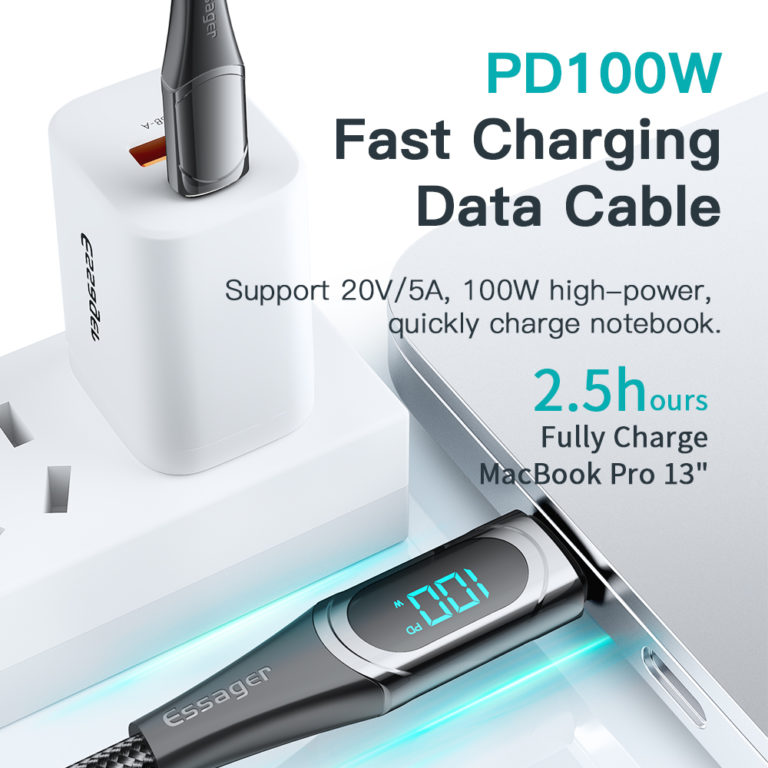 Essager USB Type C To USB C Cable 100W/5A PD Fast Charging Charger Wire Cord For Macbook Xiaomi Samsung Type-C USBC Cable  2M - Image 2