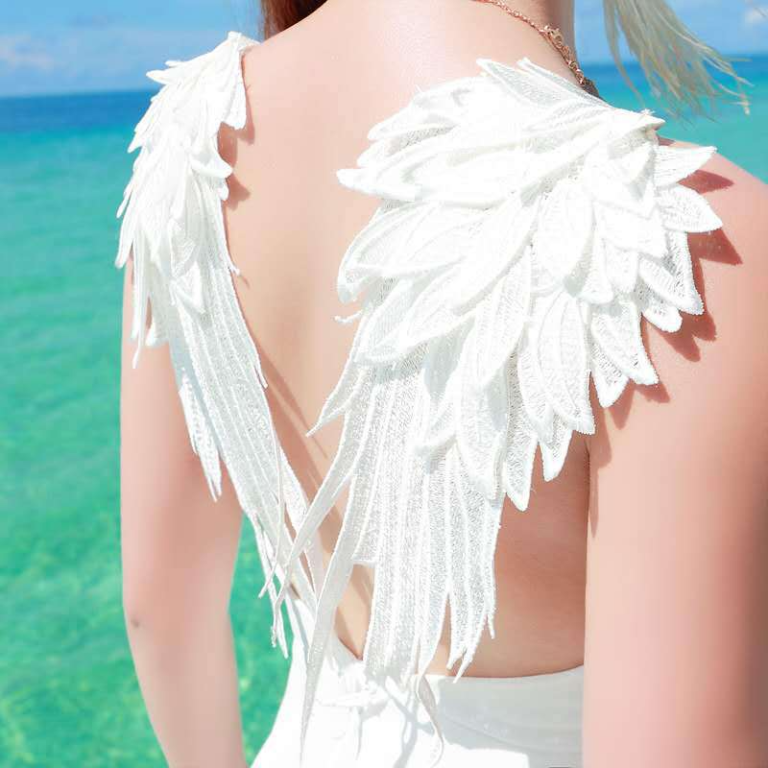 1Pairs New 3D Lace Angles Wing Patches Black White DIY Clothes Patches Soft Wing For Dress Socks Sleeves Decors