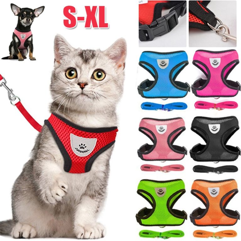 Cat Dog Harness with Lead Leash Adjustable Vest Polyester Mesh Breathable