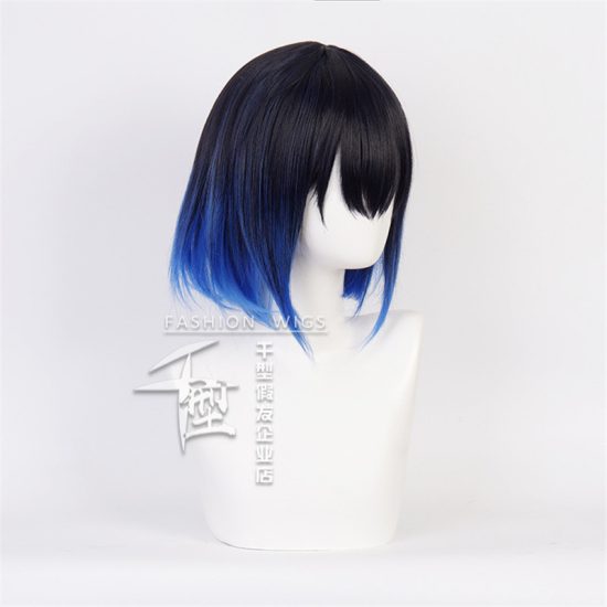 Hashibira Inosuke Short Blue Ombre Wig Demon Slayer Kimetsu no Yaiba Heat Resistant Costume Wigs + Free Wig Cap - Image 2