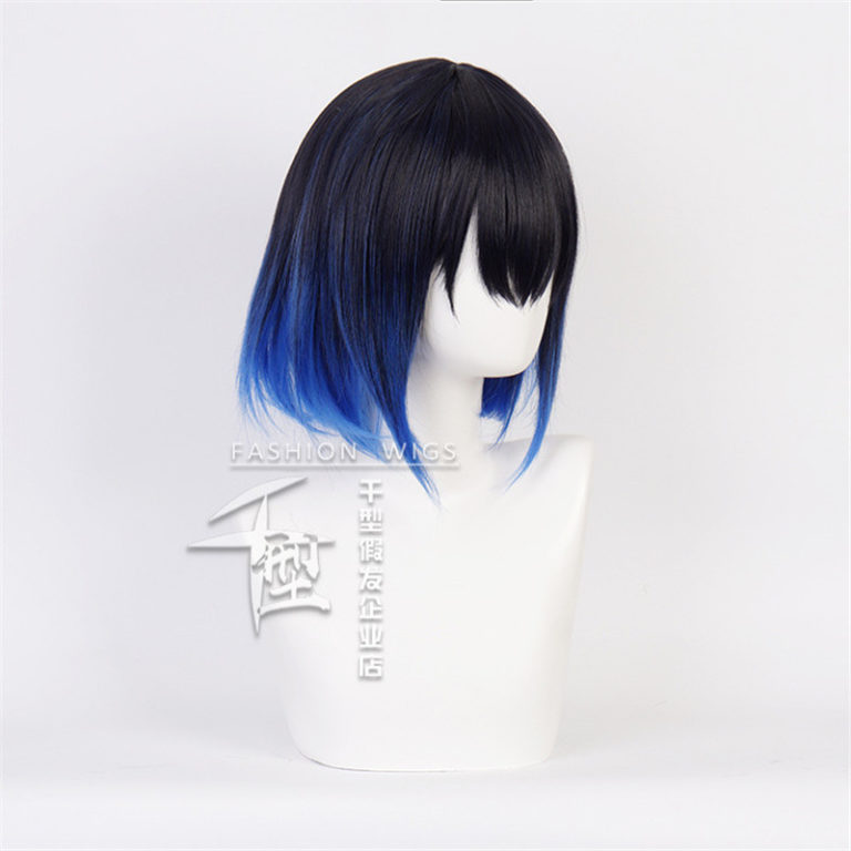 Hashibira Inosuke Short Blue Ombre Wig Demon Slayer Kimetsu no Yaiba Heat Resistant Costume Wigs + Free Wig Cap - Image 2